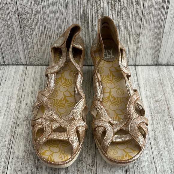 Fly London Yadify Gold Cut Out Leather
Platform Wedge Sandal - Picture 2 of 10